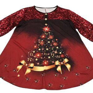 Christmas Tunic Womens XL XXL 3/4 Sleeve Stretch Colorful Party Long Top